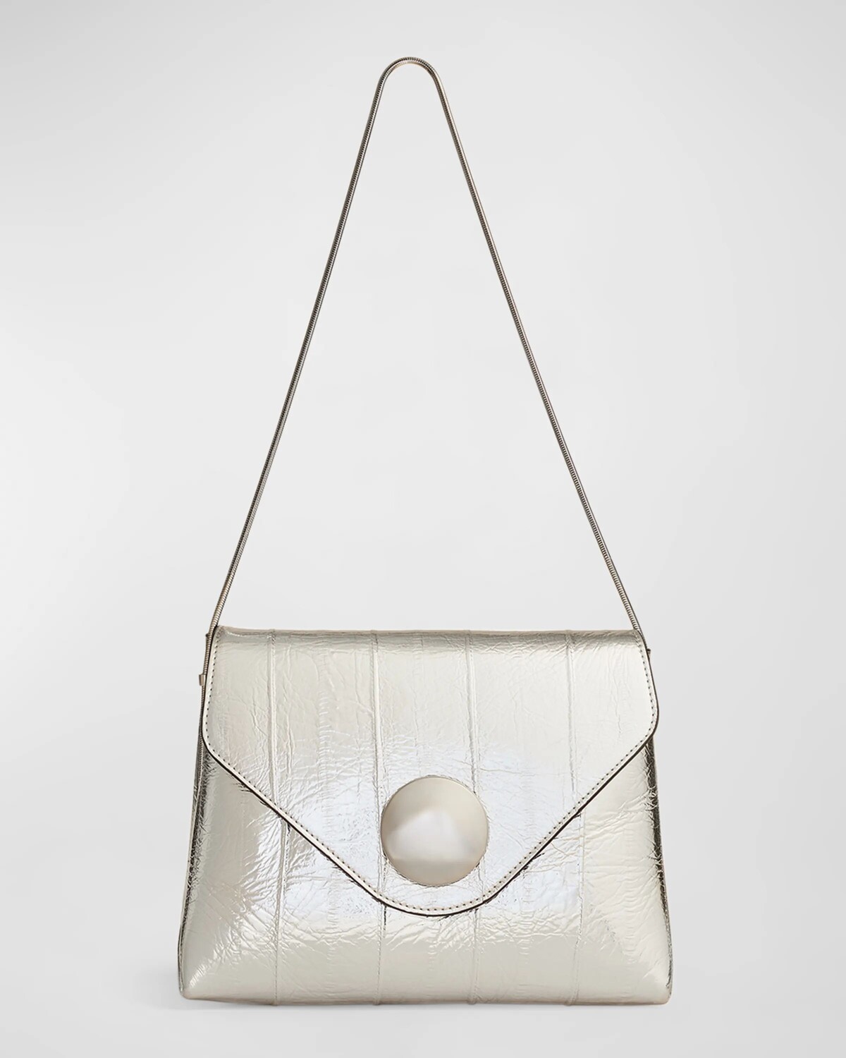 

Сумка на плечо Bobbi Envelope с клапаном и тиснением угря Khaite, цвет Silver