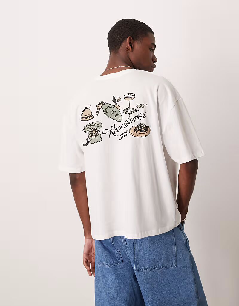 

Футболка свободного кроя ASOS DESIGN белого цвета с летним принтом на спине