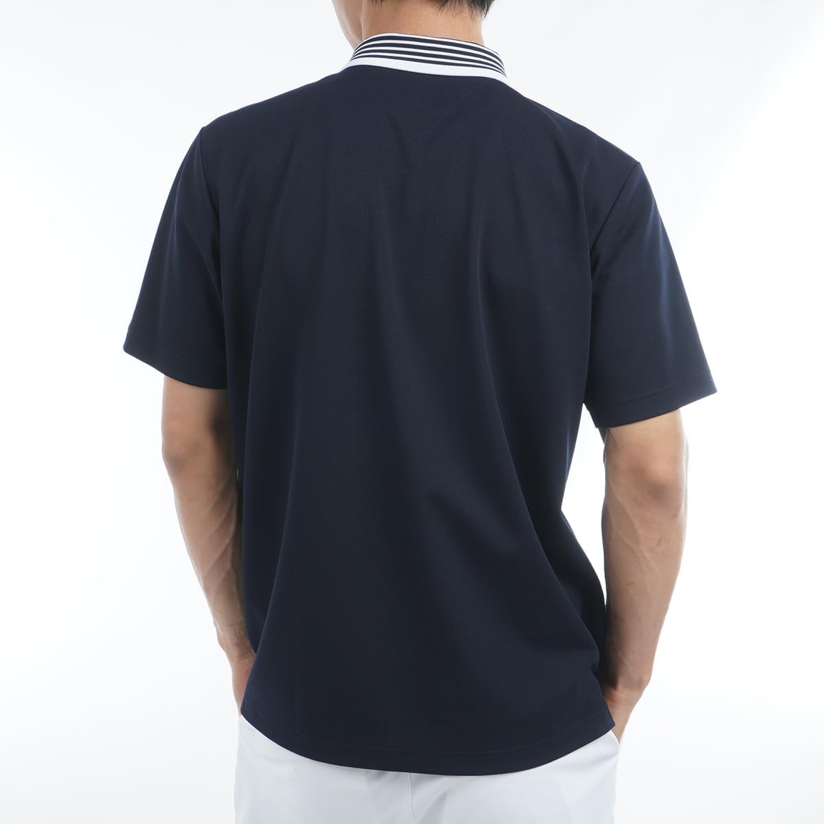 Классическая мужская рубашка-поло Tommy Hilfiger Golf THMA533, цвет меланж, с коротким рукавом, темно-синий — фото 2