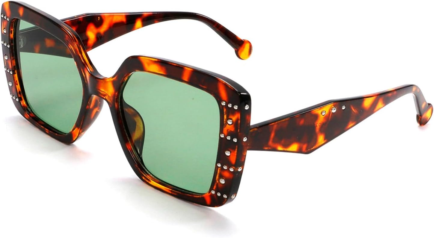 

Солнцезащитные очки Willochra Fashion Square для женщин и мужчин, модные солнцезащитные очки с заклепками, увеличенная толстая оправа, защита от УФ-излучения UV400, C4