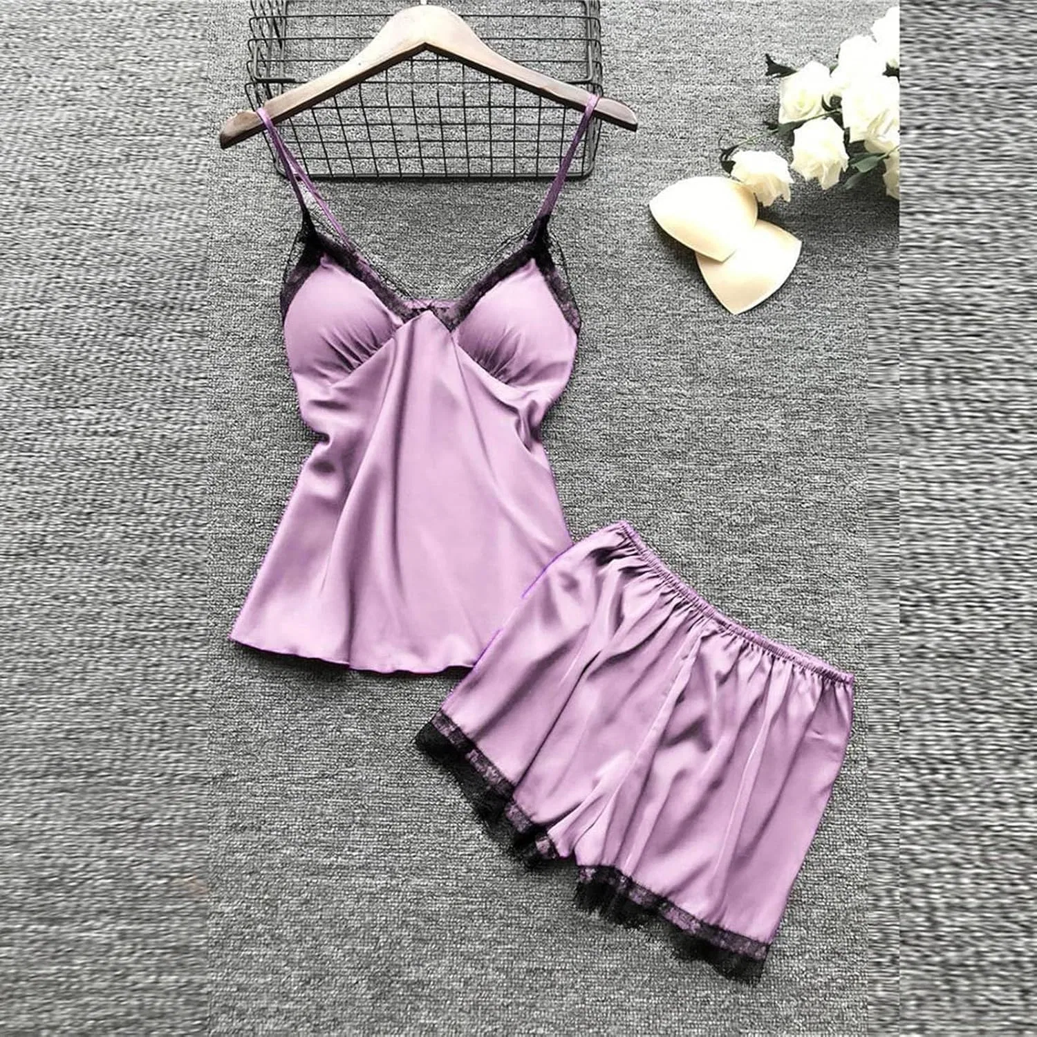 Комплект пижамы, кружевной, Silk Satin, светло-фиолетовый — фото 4