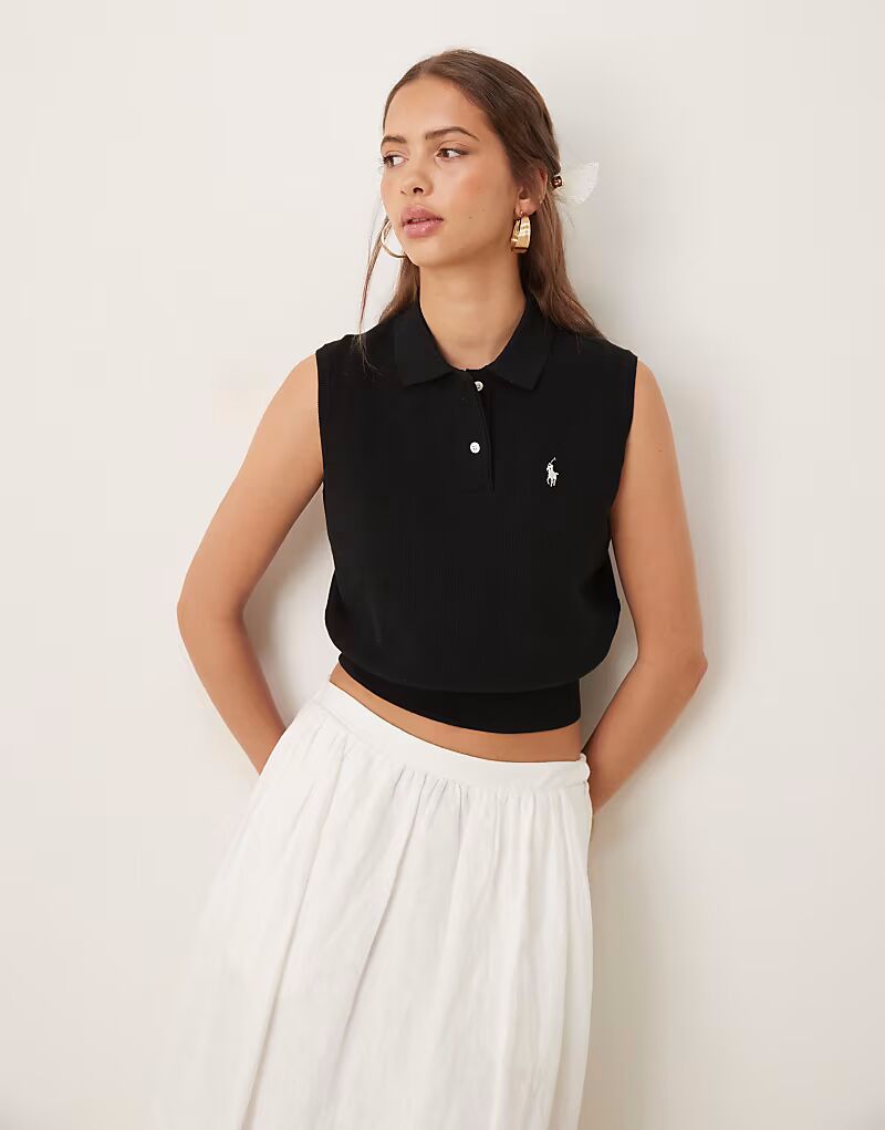 

Укороченная рубашка поло без рукавов Polo Ralph Lauren черного цвета