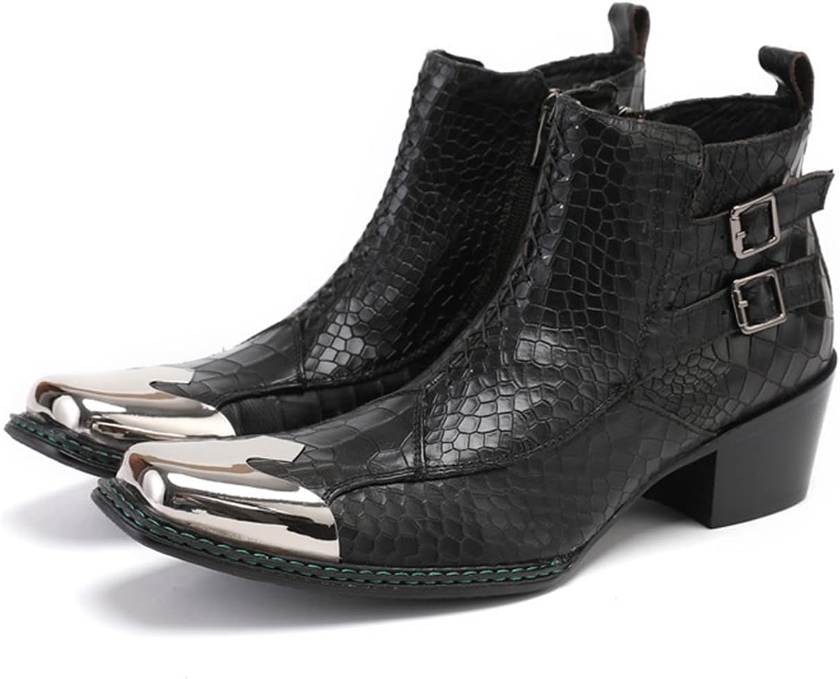 

Мужские западные ботинки Chelsea Santimon из натуральной кожи, повседневные, с квадратным носком, металлическим носком, молнией и дресc-кубом, черный