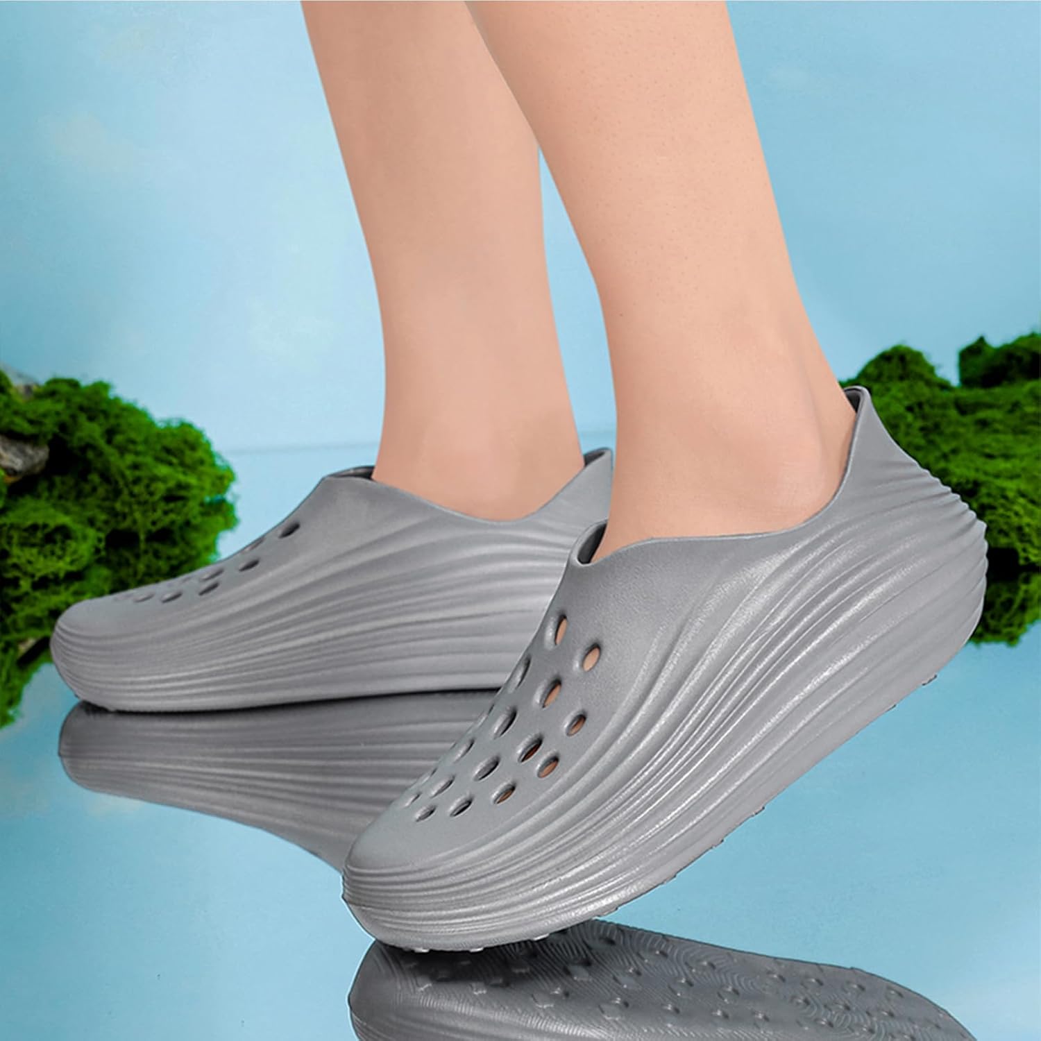 Кроссовки Foam Runner для мужчин и женщин, без шнурков, с вырезами, в стиле Foam Runner, легкие, долговечные, из EVA, дышащие, мягкие тапочки-облака для мужчин и женщин Inkuil, серый — фото 4