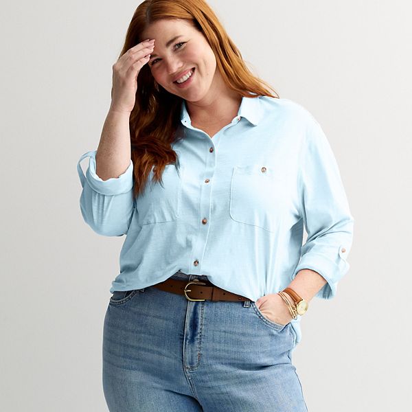 

Футболка с пуговицами Plus size Sonoma Goods For Life, Sky Mist