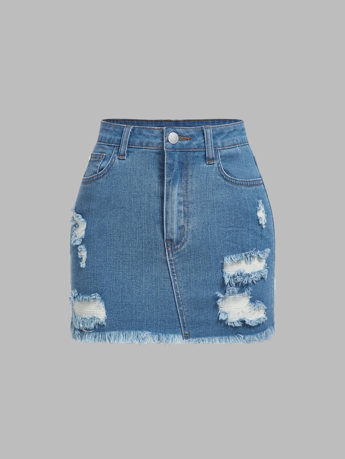 

EZwear Plus Рваная джинсовая юбка с потертыми краями Shein, синий