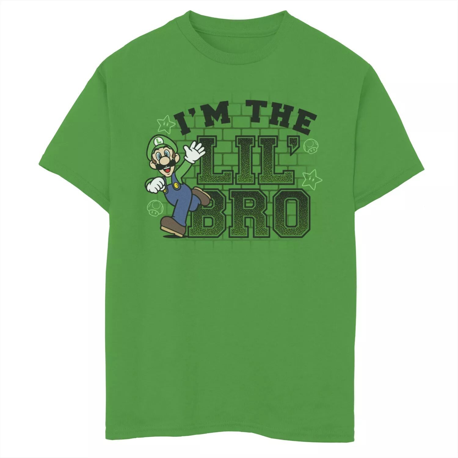 

Футболка с графическим рисунком «I’m the Lil' Bro Luigi» для мальчиков 8–20 лет, Nintendo Super Mario, с темным текстом Licensed Character