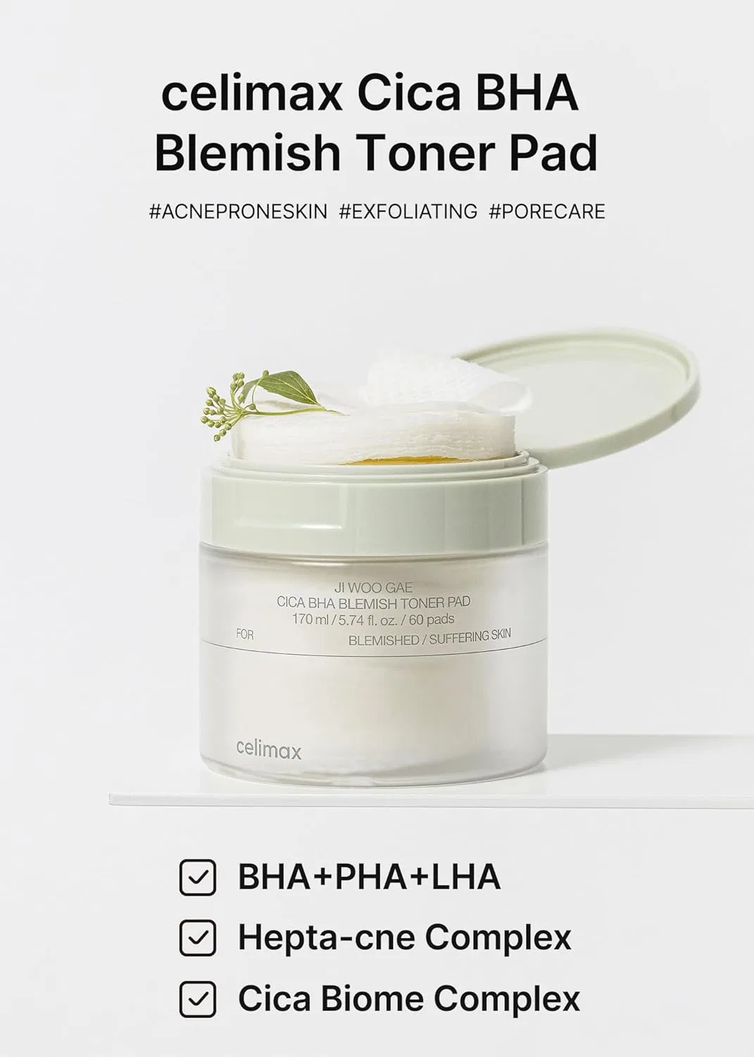 Тоник Celimax — Пэды для лица «Cica Bha Blemish Toner Pads» от — фото 3