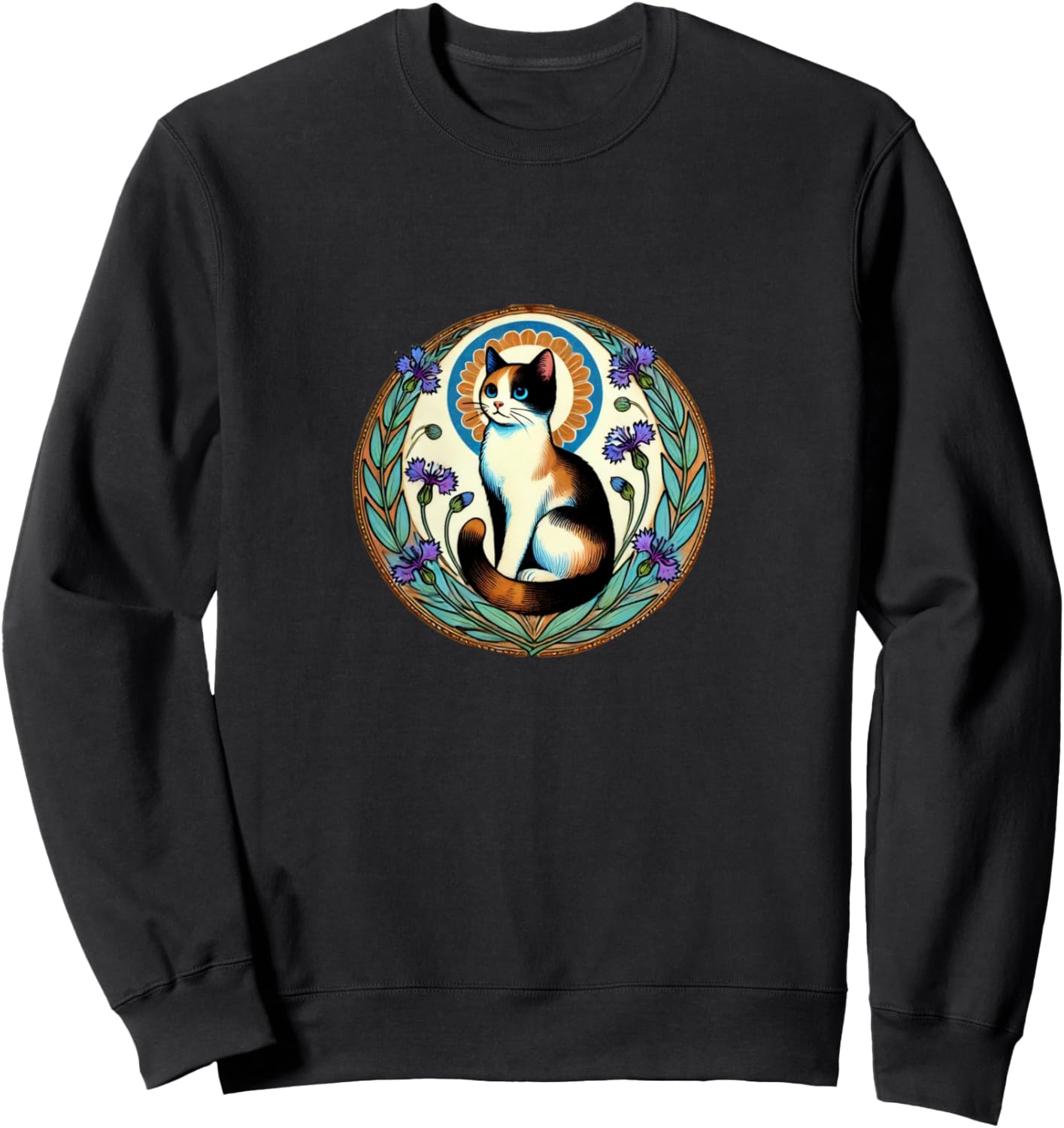 

Толстовка с изображением кошки в пестрых тонах и василька на фоне луны Retro Cali Love Snugg, черный