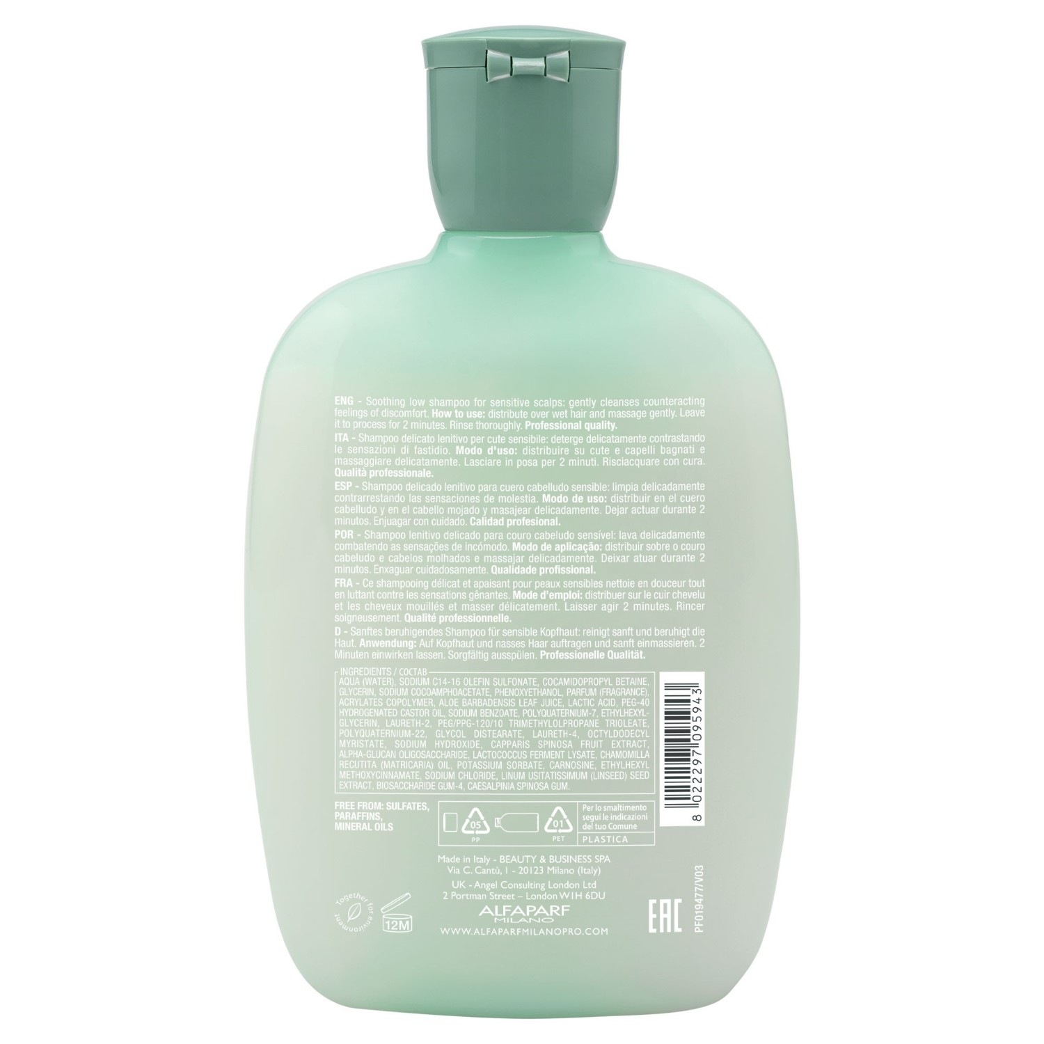 Шампунь semi di lino scalp relief calming micellar low Alfaparf Milano, объем 250 мл — фото 2