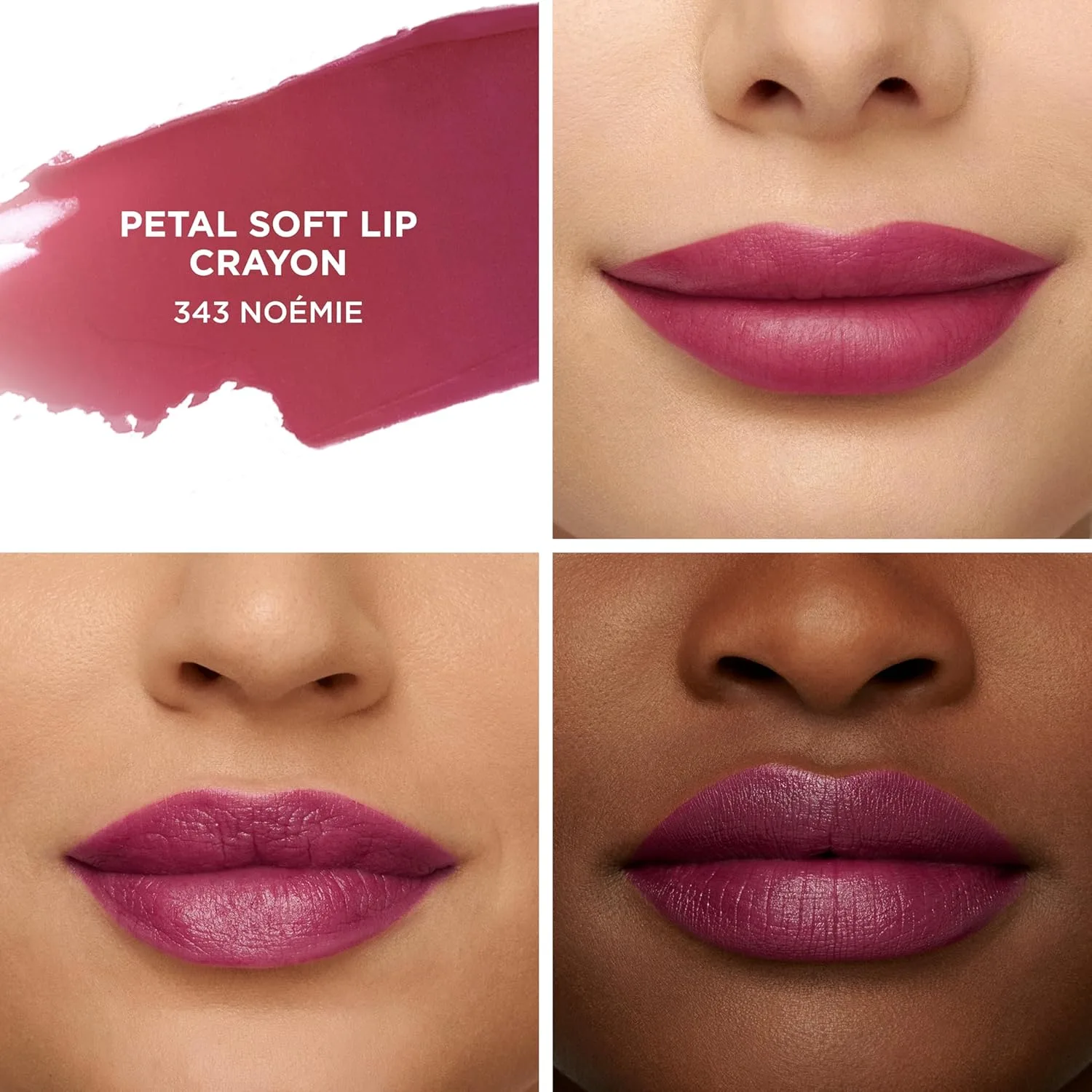 Помада-карандаш Laura Mercier Petal Soft, увлажнение и смягчение губ в течение 24 часов, полупрозрачный матовый цвет в течение 12 часов, комфортное и невесомое ношение, рассеянный, размытый эффект., 343 Noémie - Mid Tone Plum — фото 3