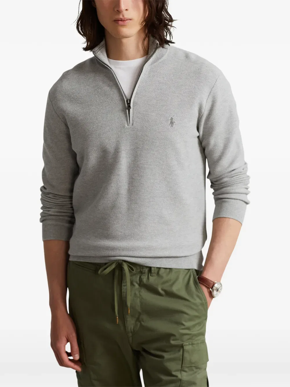Свитер с длинными рукавами и застежкой-молнией Polo Ralph Lauren, серый — фото 3