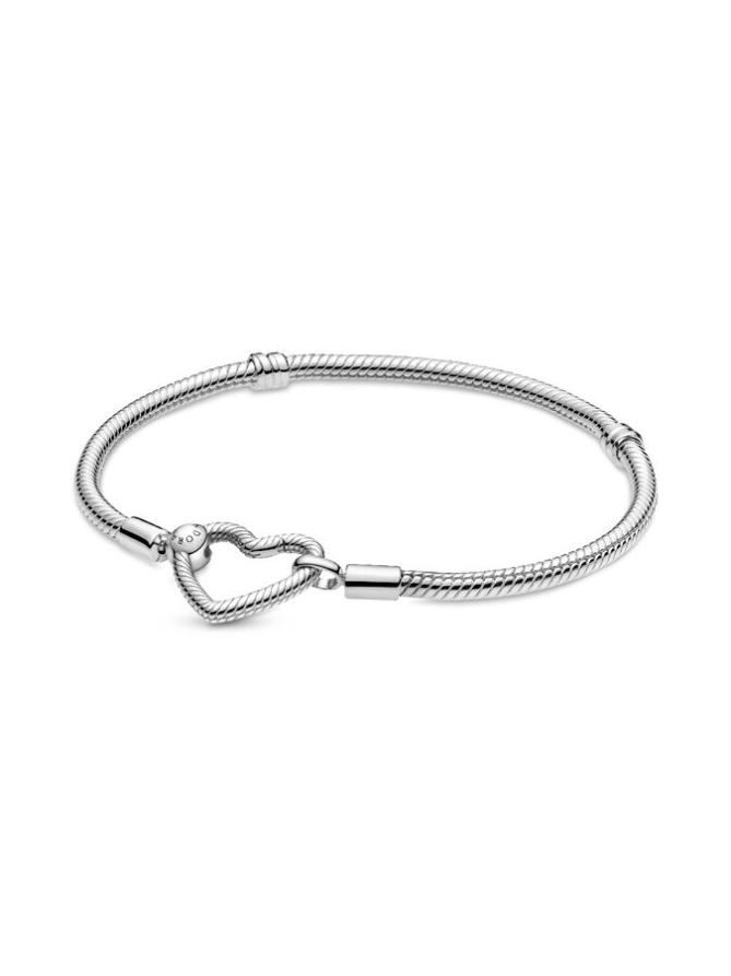 

Браслет Pandora Moments Heart Closure Snake Chain Bracelet, стерлинговое серебро