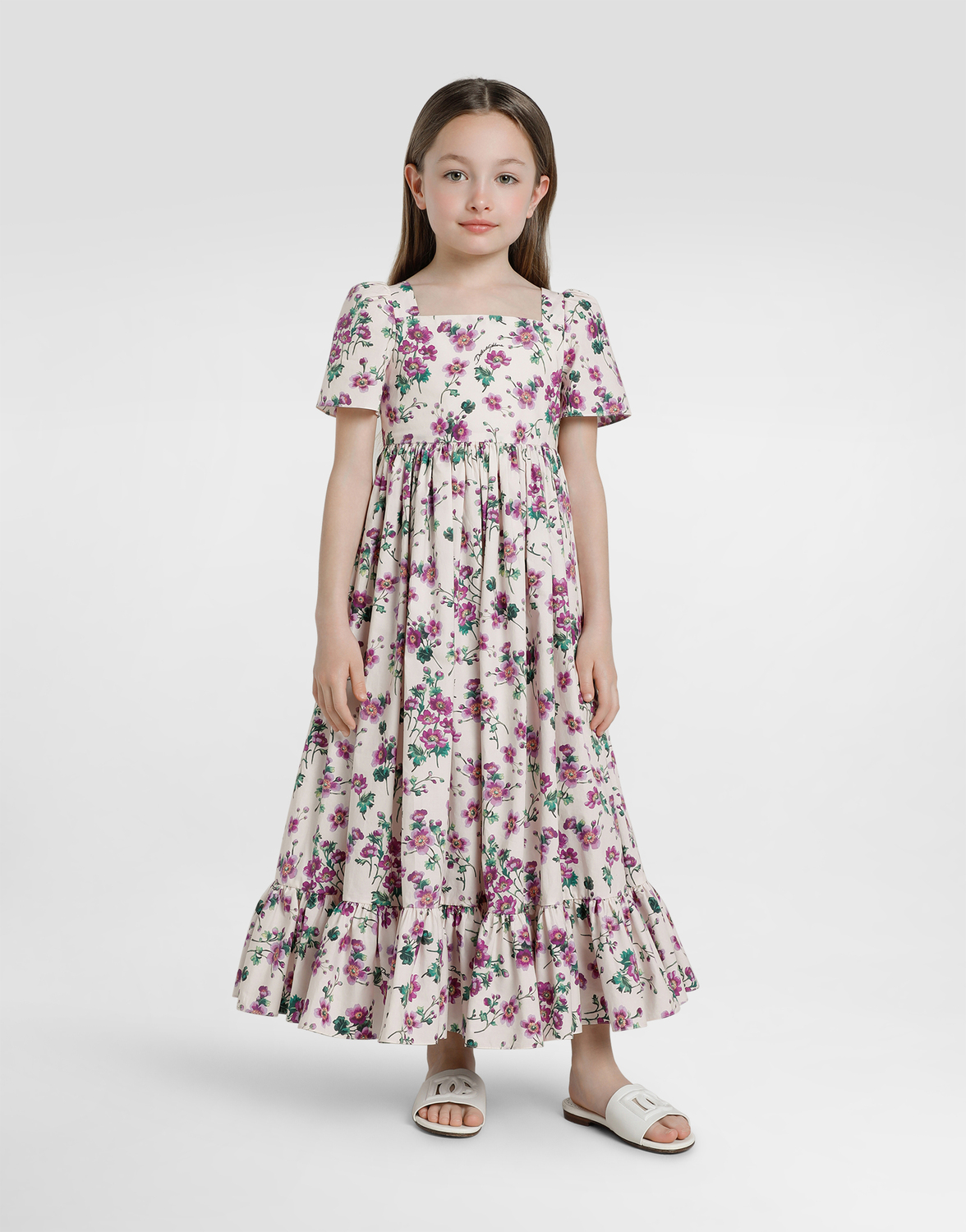 Платье из поплина с принтом фиалок Dolce&Gabbana, мультиколор — фото 2