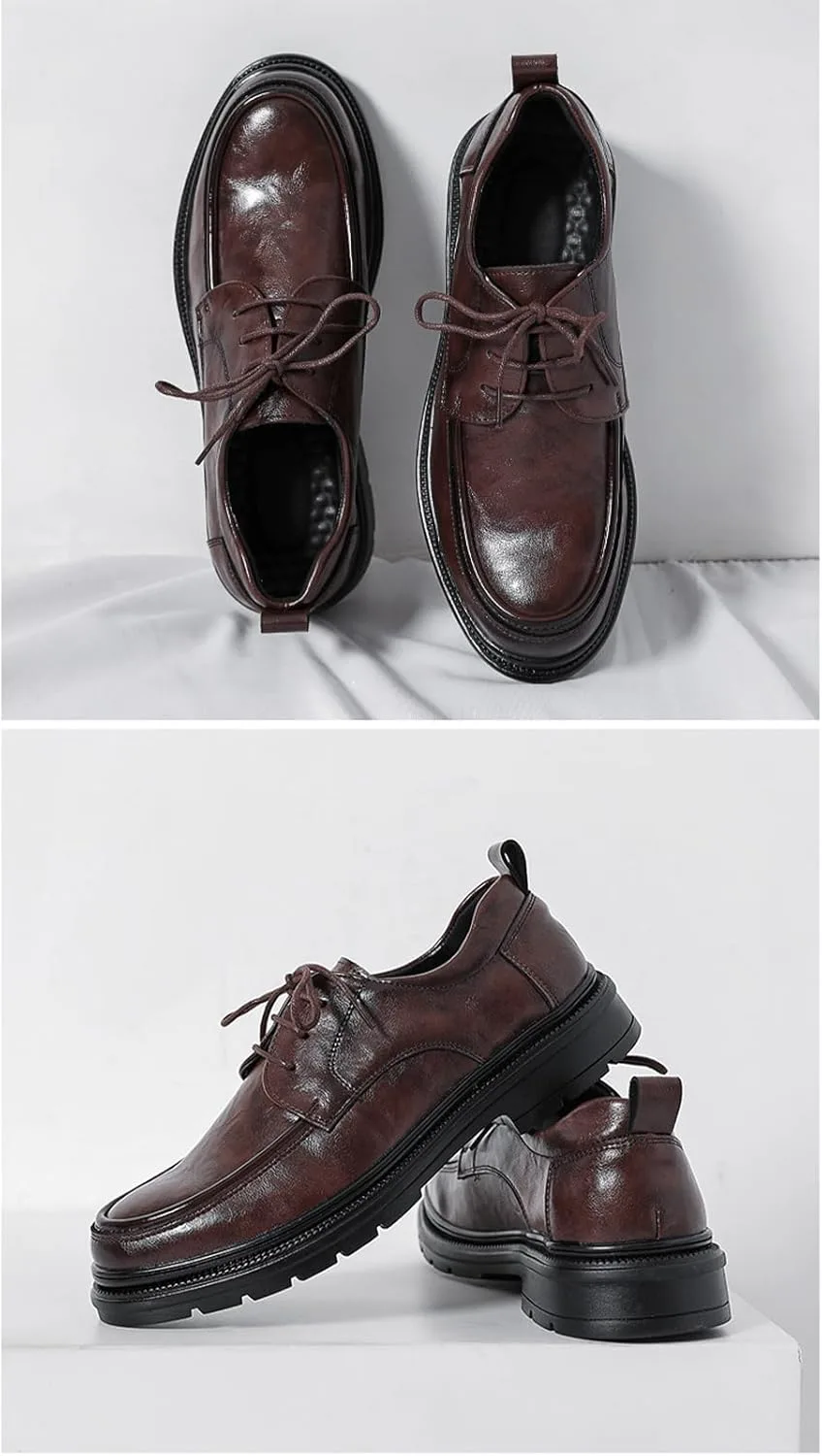 

Мужские классические кожаные туфли широкого размера на шнуровке, мягкие оксфорды с подошвой на платформе, противоскользящие рабочие туфли, подходящие для делового стиля, формальные прогулочные оксфорды-кроссовки XOEKD, коричневый