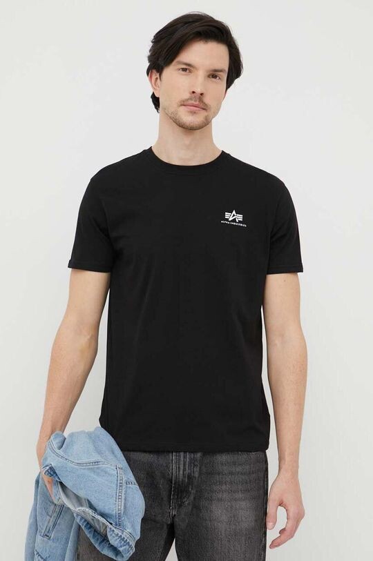 

Хлопковая футболка , базовая футболка с маленьким логотипом Alpha Industries, черный