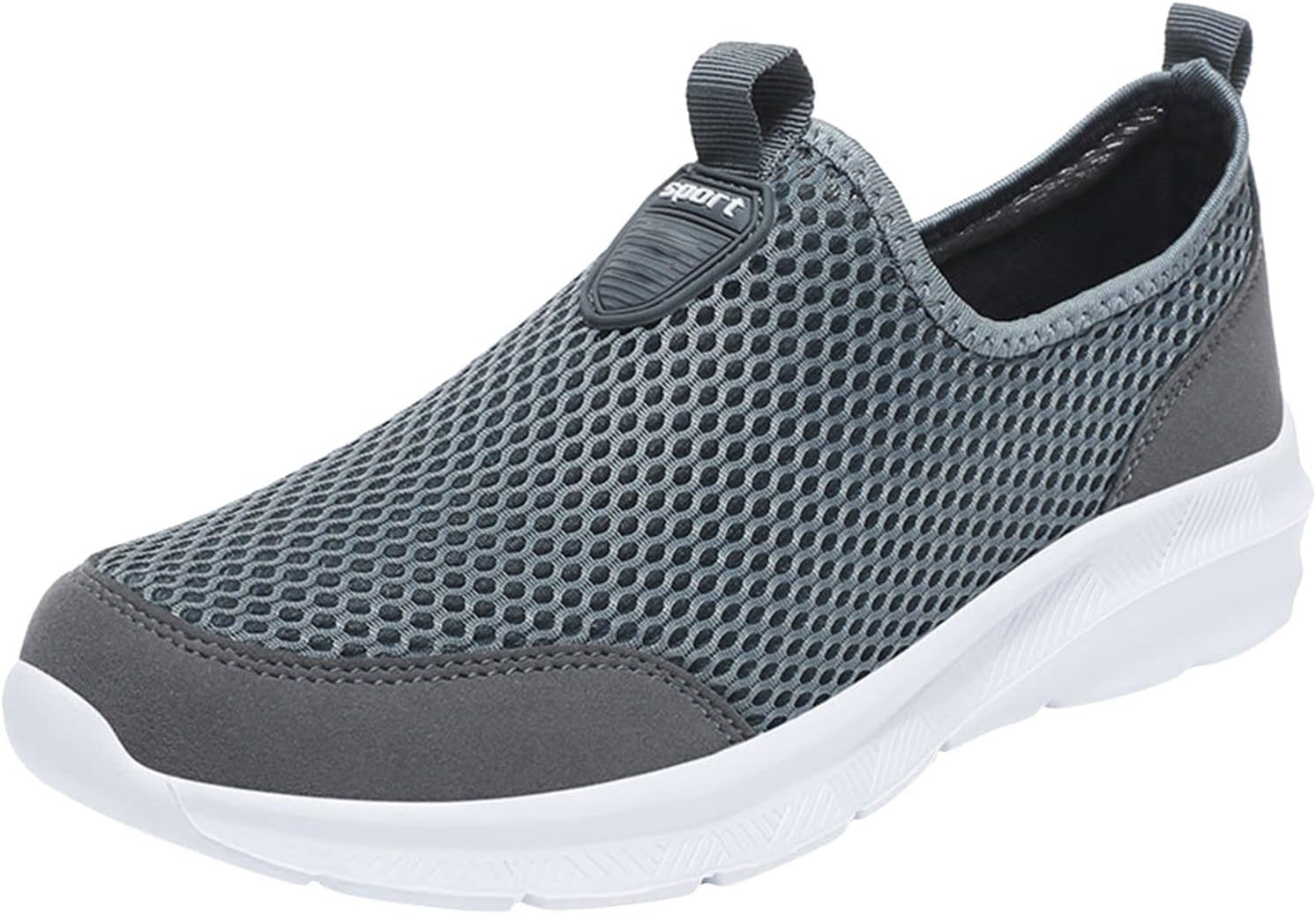 

Мужские кроссовки для ходьбы с сеткой, дышащие, с отверстиями, без шнурков, для бега, удобные, широкой полноты, легкие повседневные кеды Generic, темно-серый