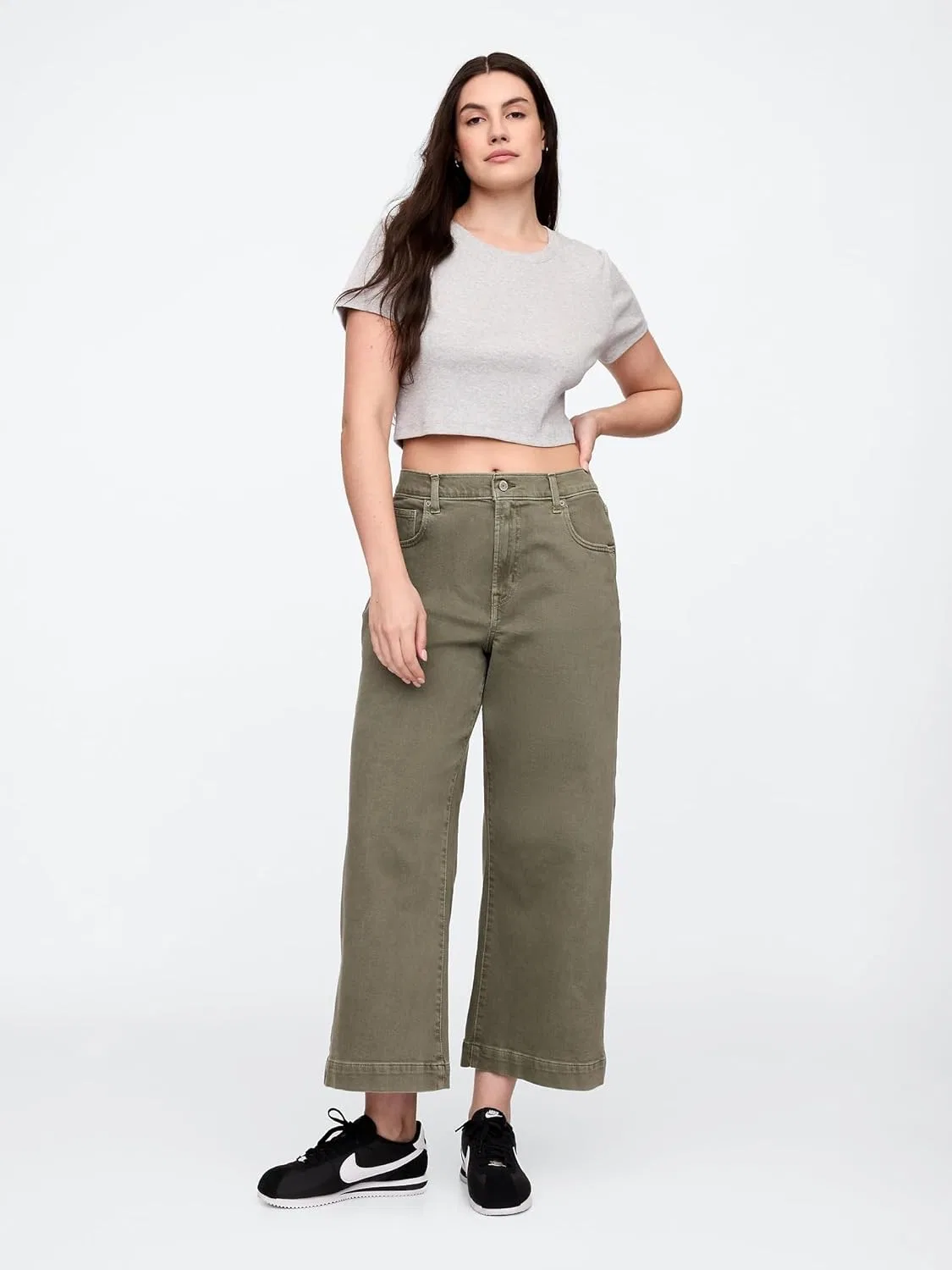 Джинсы Wide Leg Cropped GAP, Mesculen Green — фото 4
