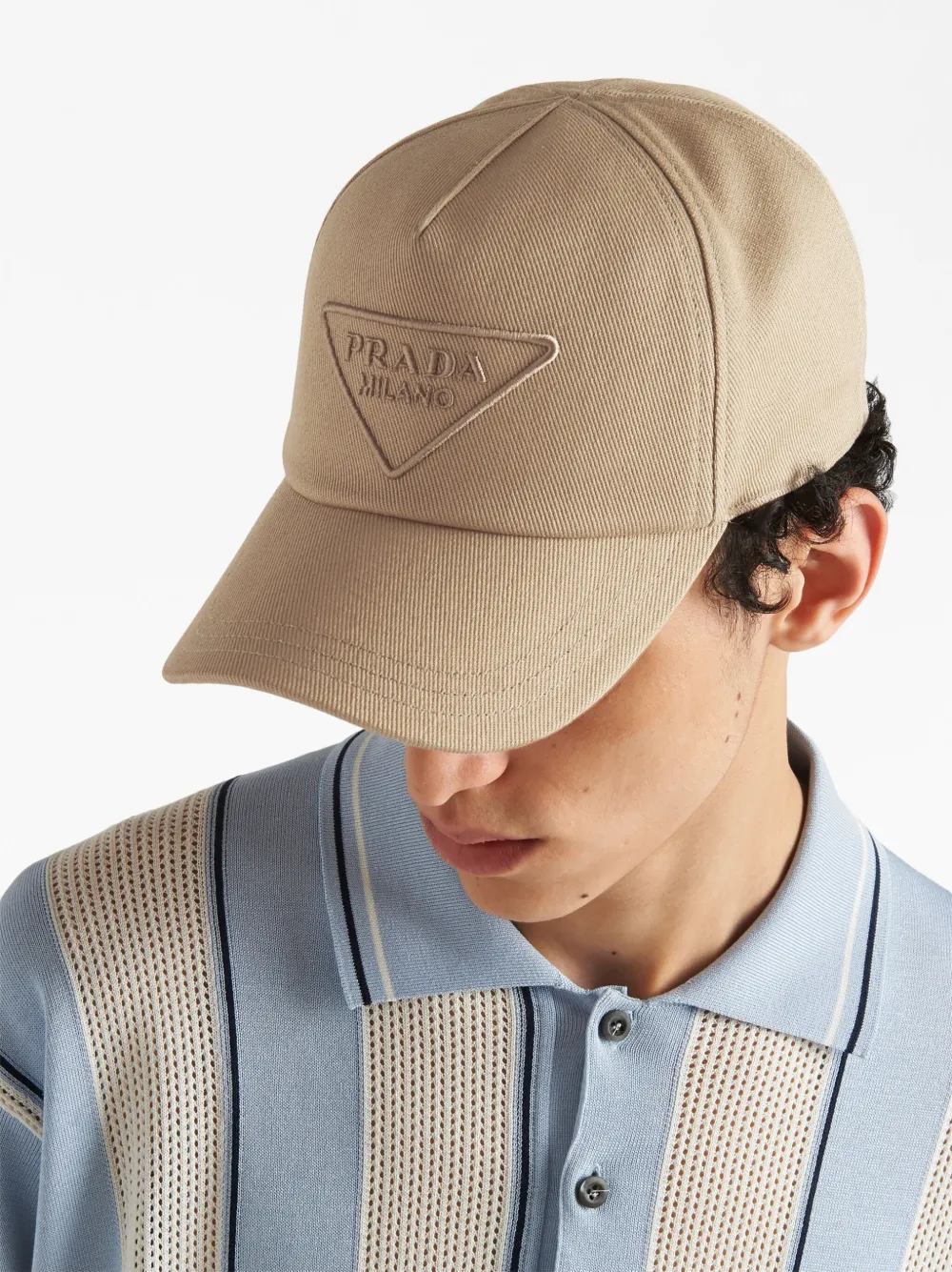 Джинсовая бейсболка с вышитым логотипом Prada, нейтральный — фото 4