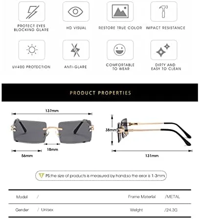 

Солнцезащитные очки без оправы прямоугольной формы для женщин, очки без оправы для мужчин, сверхлегкие очки с защитой от УФ-излучения UV400 MTZJH, Gold Blue