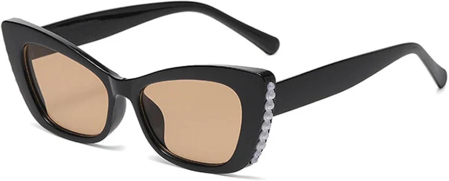 

Модные солнцезащитные очки «кошачий глаз» с леопардовым принтом, защитой от УФ-излучения UV400, жемчужной отделкой и ретро-стилем, унисекс, подходят для мужчин и женщин TKKTLLT, Black-brown