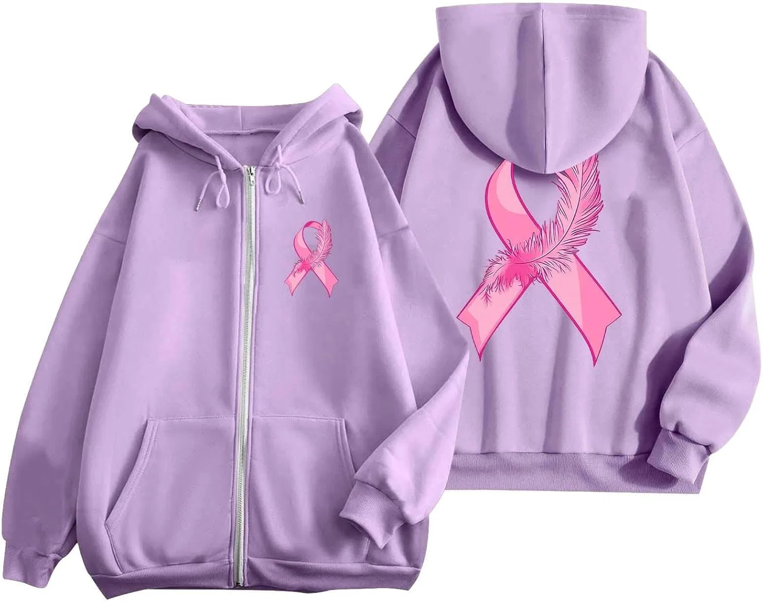 Худи женское с застежкой-молнией, бренд Generic, цвет Light Purple 4 — фото 3