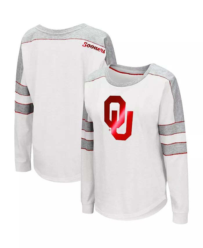 

Женская белая футболка Oklahoma Sooners Trey Dolman с длинным рукавом Colosseum