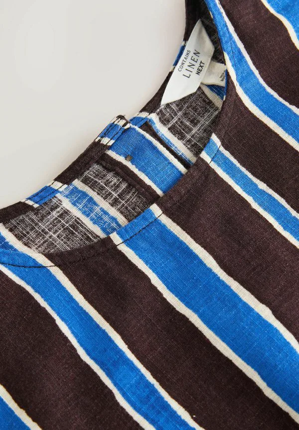Блузка прямого кроя с коротким рукавом и свободным силуэтом Next, Brown/Blue Stripe Sun Border Print — фото 3