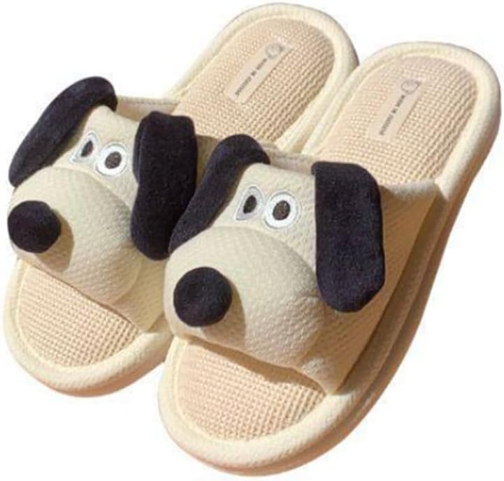 

Женские и мужские льняные тапочки, уютные плюшевые тапочки для всех сезонов, милые тапочки с собакой Uewidiod, слоновая кость