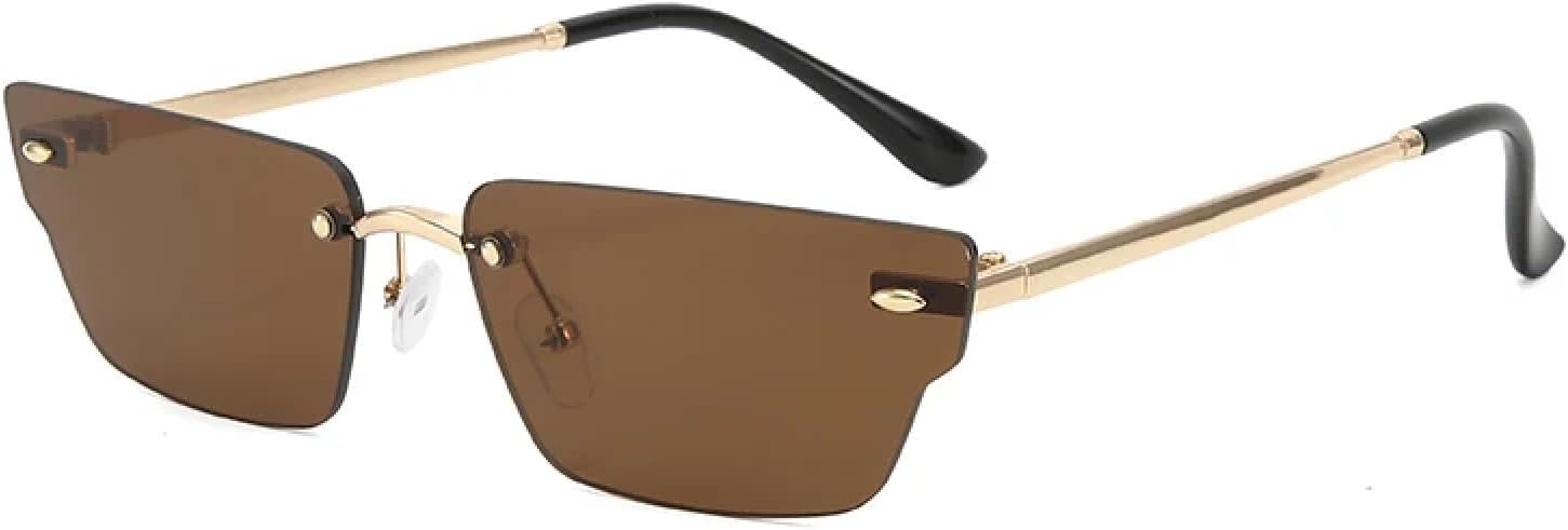 

Солнцезащитные очки без оправы в узком корпусе с металлическими дужками. Легкие и фактурные, идеально подходят для создания стильных образов TKKTLLT, Golden Deep Brown