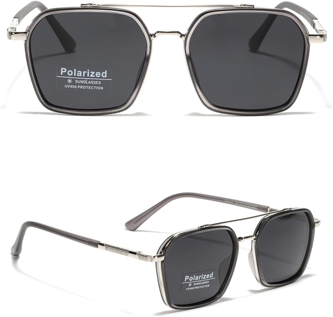 

Мужские солнцезащитные очки с металлической крупной оправой, поляризованные Tr90, женские очки с двойной перемычкой, черные и зеленые, защита от УФ-излучения UV400 VFDHN, 5