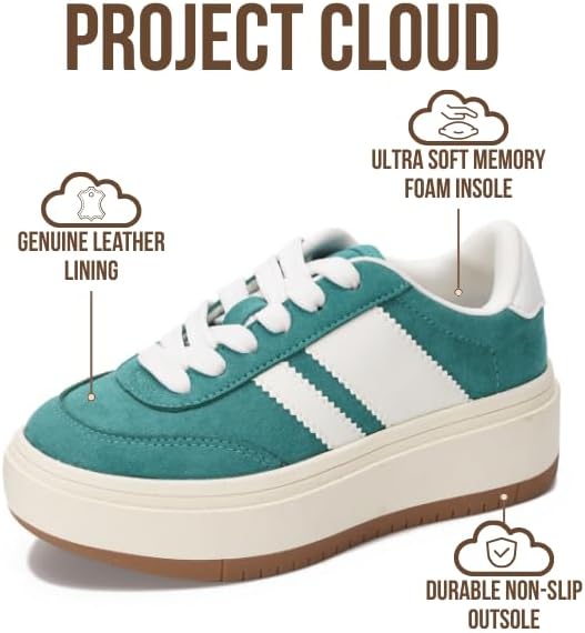 Детские модные кроссовки на платформе Project Cloud Fashion Platform Sneakers 2026- легкие кроссовки с стелькой из пены с эффектом памяти- прочные и нескользящие, на шнуровке, модные детские кроссовки на платформе (Little Nita), зеленый — фото 3