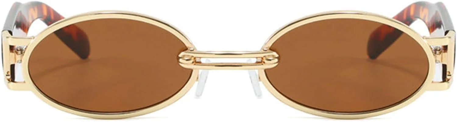 

COTIA Модные винтажные овальные солнцезащитные очки для женщин и мужчин, маленькие, в стиле панк, Y2K, металлические, ретро. Солнцезащитные очки, Tea Leopard