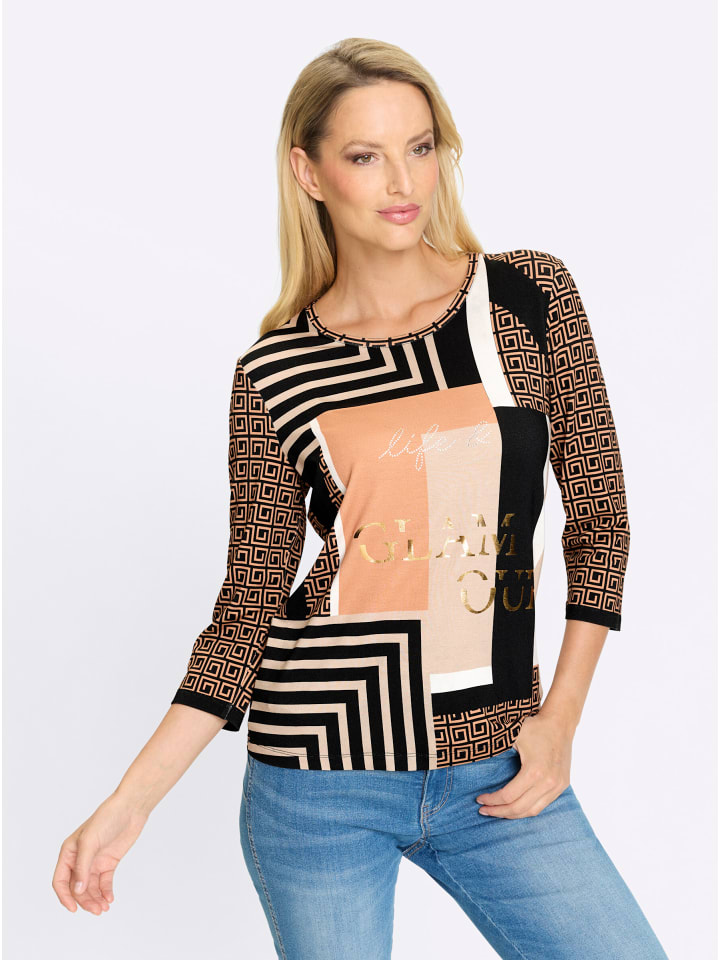 

Рубашка с рукавами 3/4 цвета верблюжьей шерсти и черного цвета с принтом Heine