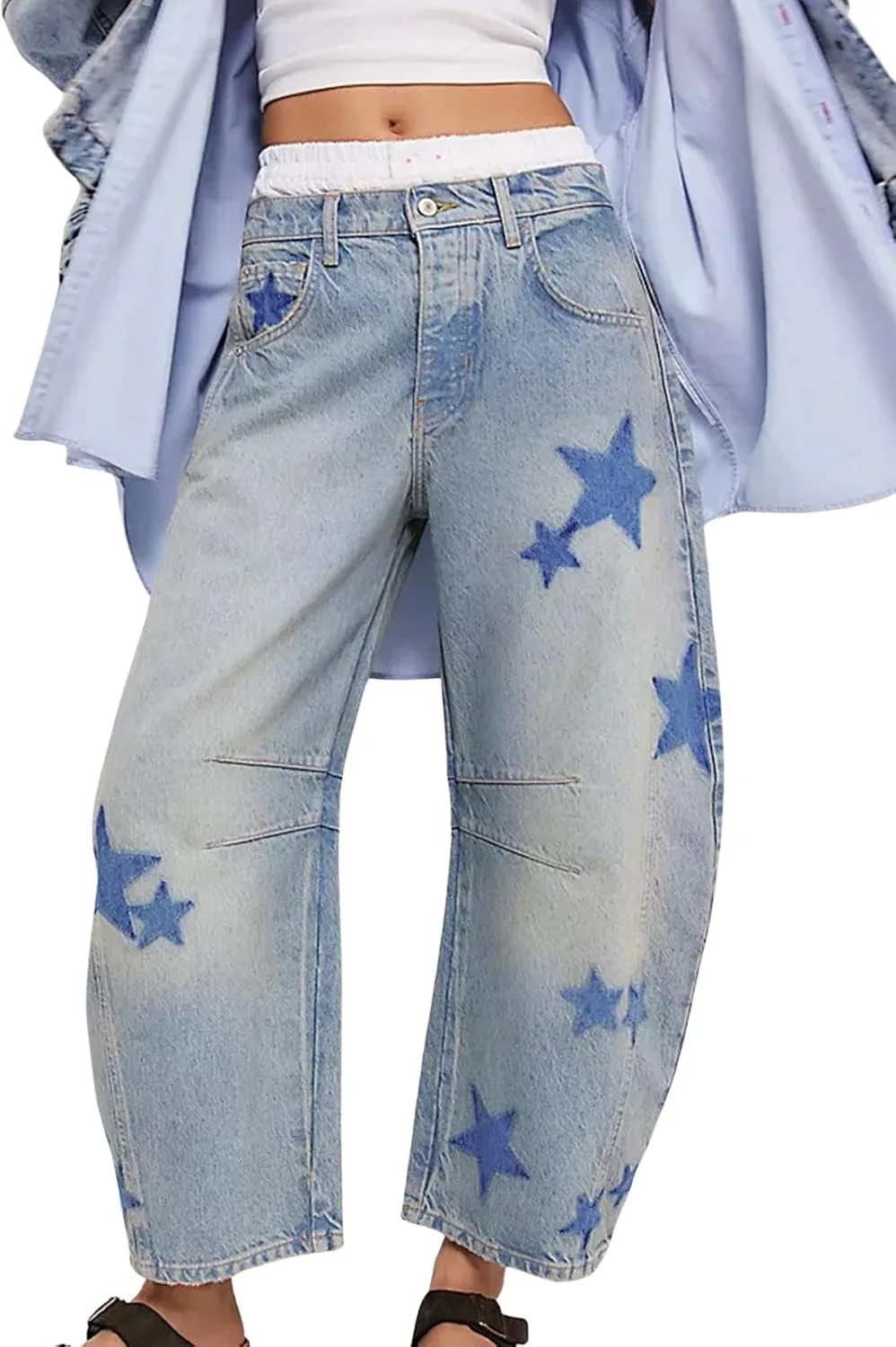 

Джинсы Casual Barrel для женщин, мешковатые, mid rise, широкие Leyoutx