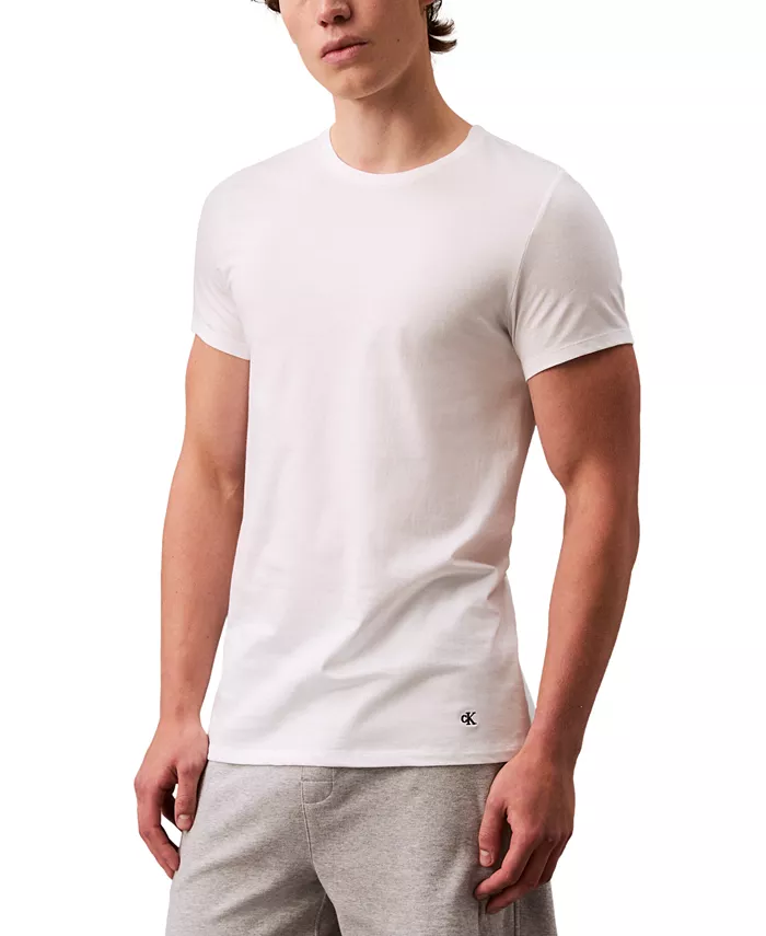 Мужские хлопковые классические футболки с круглым вырезом, 5 штук Calvin Klein, белый — фото 2