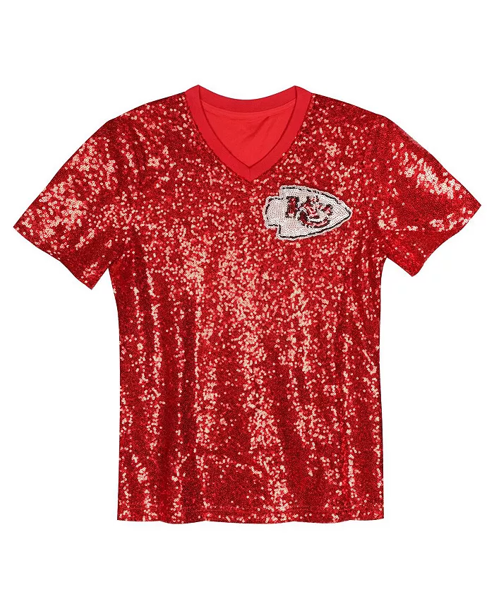 Детская модная футболка с пайетками Kansas City Chiefs Патрика Махома, красная, с V-образным вырезом Outerstuff — фото 3