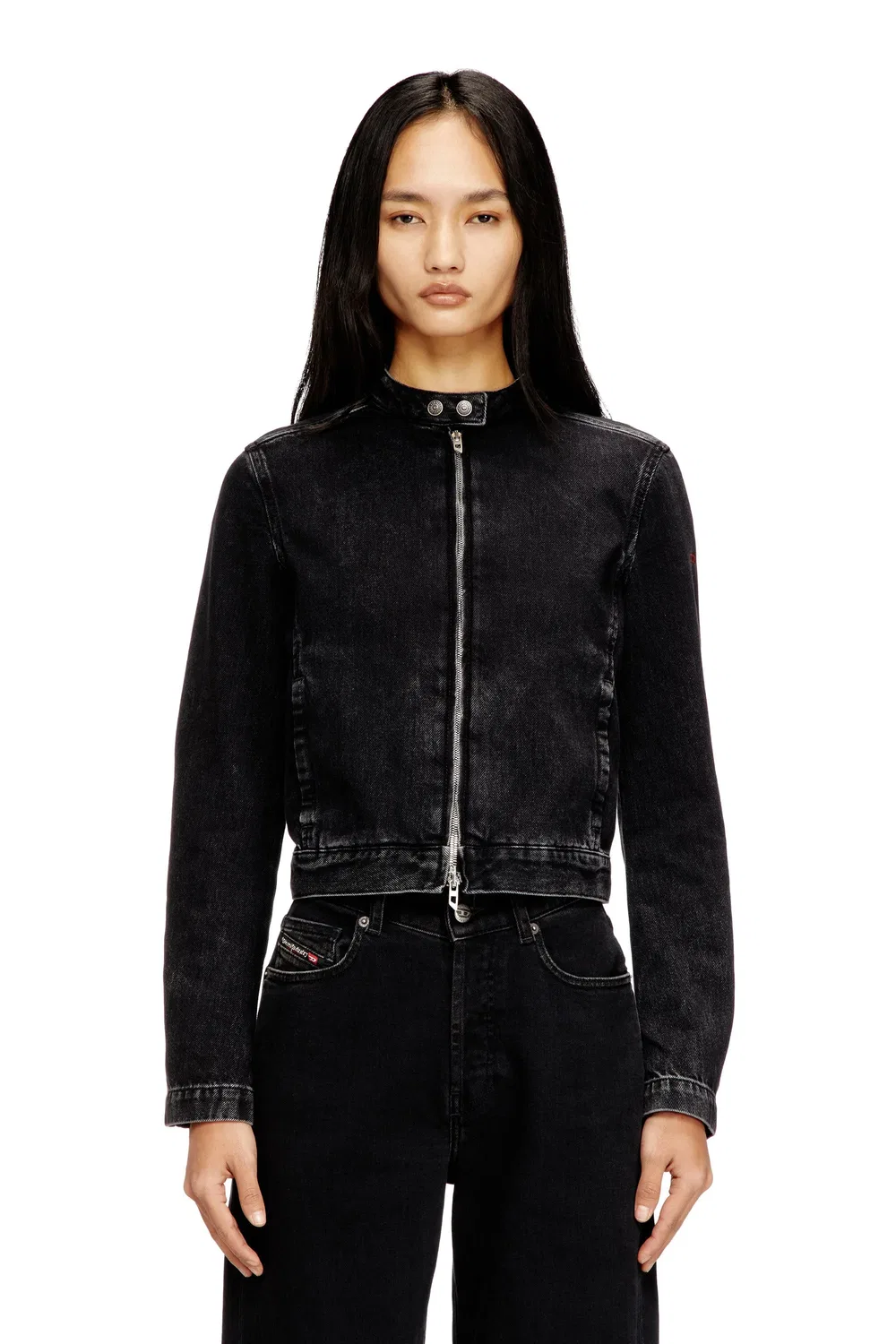 Мотоциклетная куртка из денима с эффектом потертости Diesel, Black