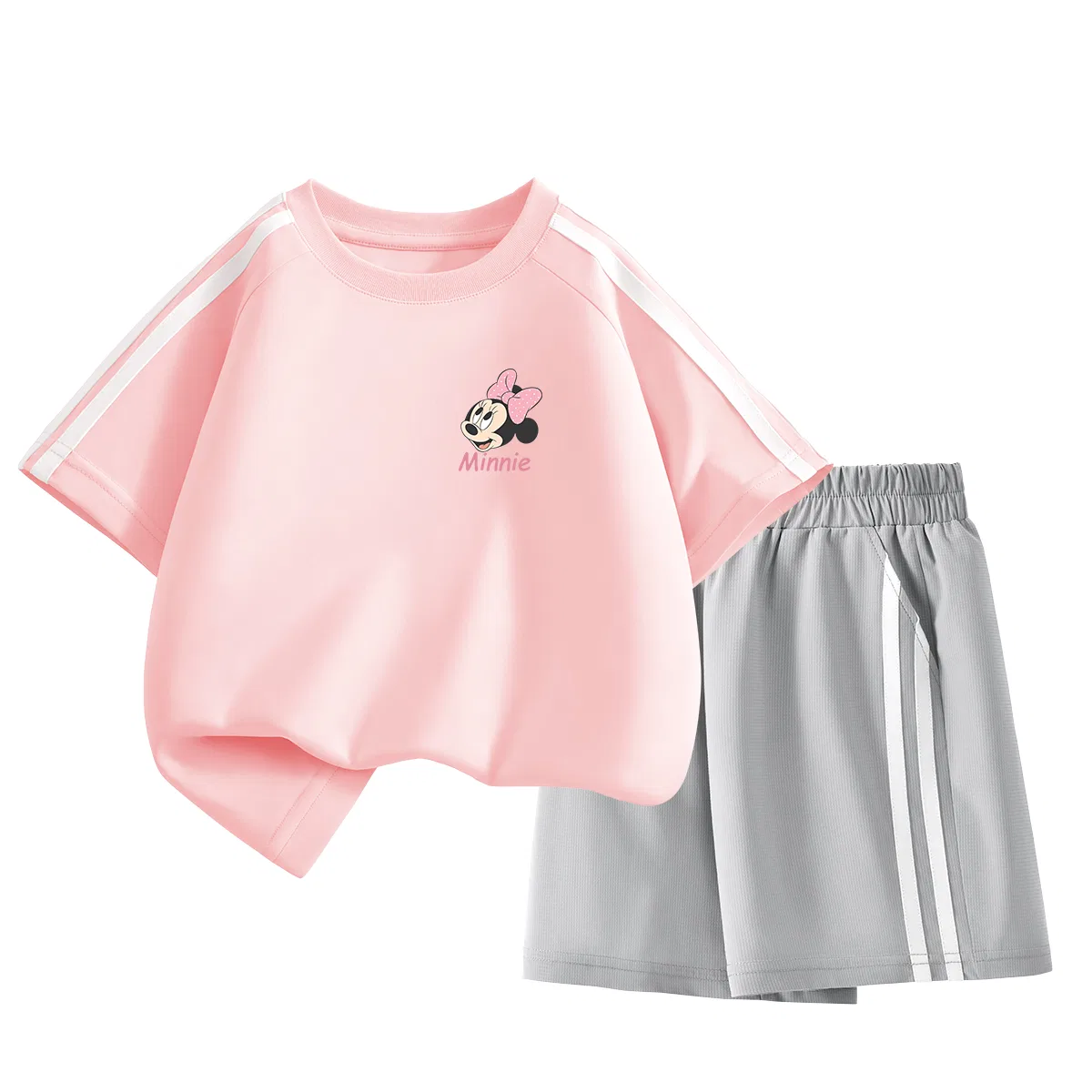 Детская повседневная спортивная футболка с круглым вырезом Disney, Di Surprise K Begonia Pink+Solid Color Phantom Gray