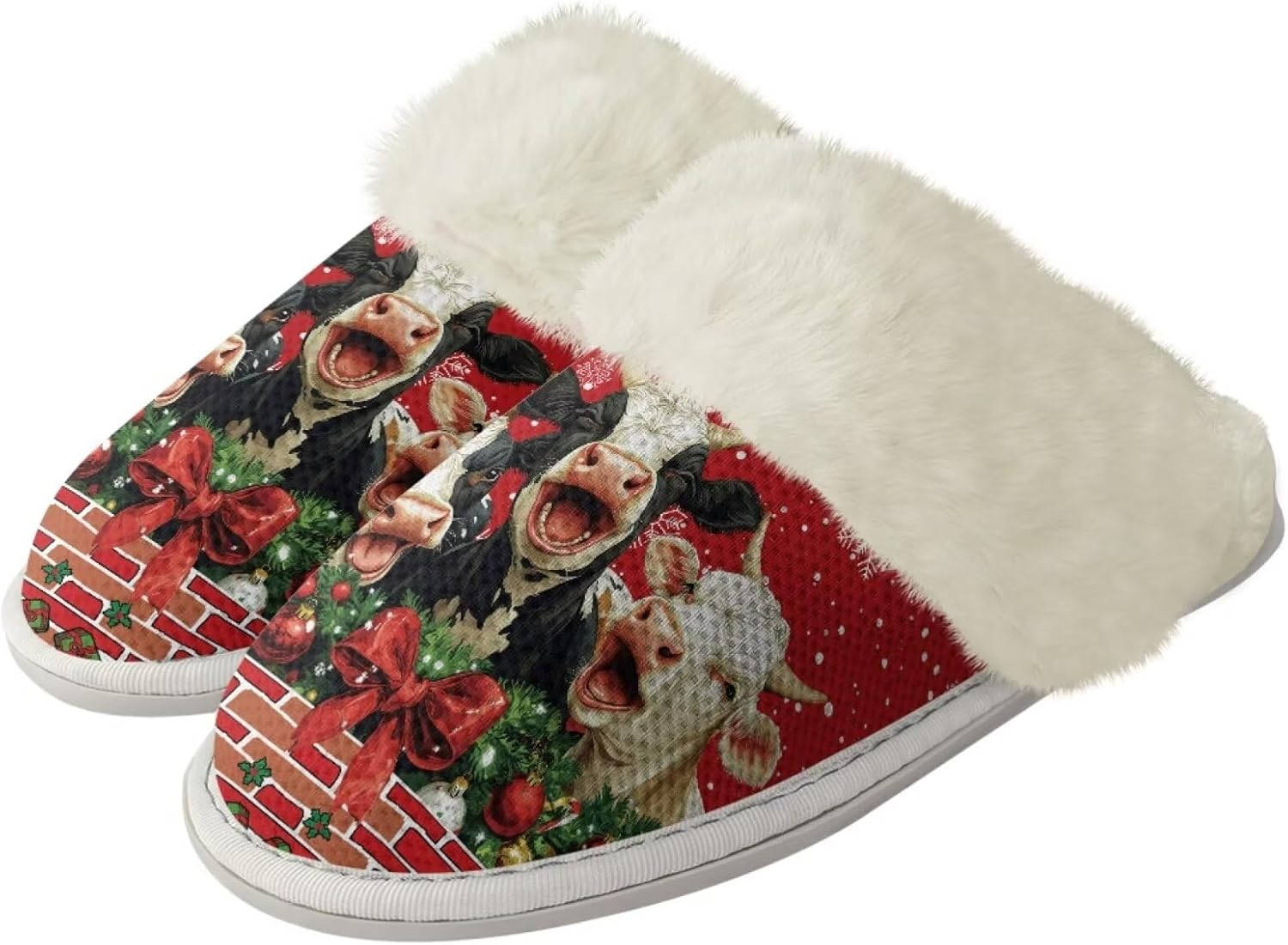 

Женские и мужские хлопковые тапочки, зимние мягкие пушистые тапочки, плюшевые тапочки, удобные теплые тапочки с меховой отделкой для дома Jiquruby, Christmas Cow