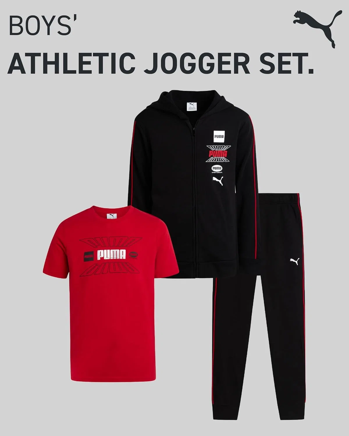 Спортивный костюм для мальчиков PUMA, 3 предмета, Red/Black — фото 2