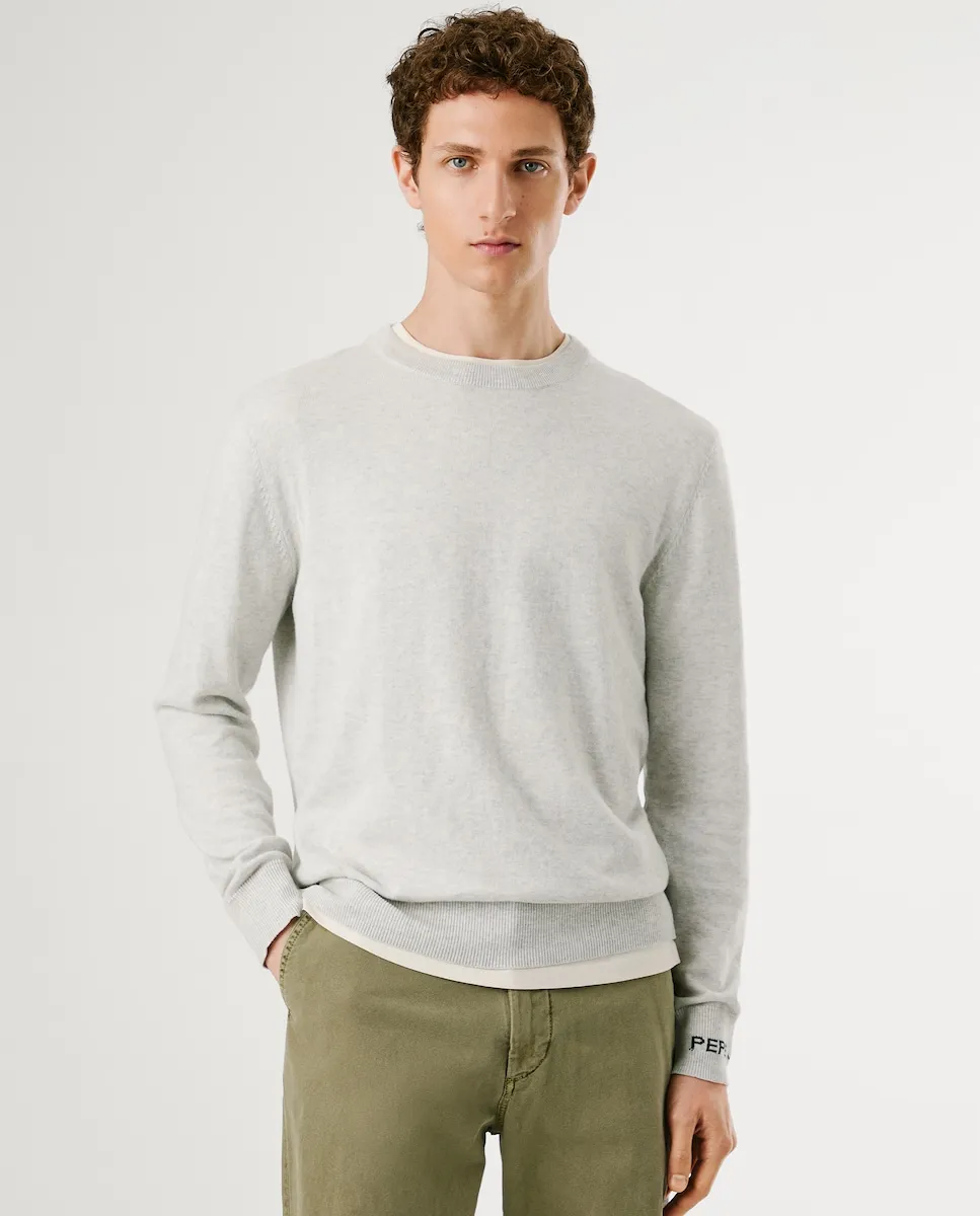 

Мужской джемпер приталенного кроя с круглым вырезом Pepe Jeans, светло-серый