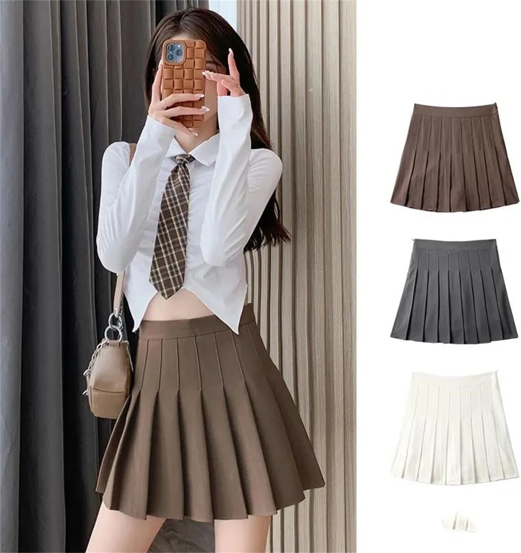 Юбка мини A-силуэта Women High Waist Solid Pleated Mini Skirt, Regular Style 04 — фото 2