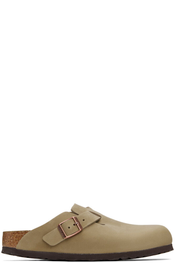 Коричневые узкие бостонские кожаные туфли-лоферы без застежек Birkenstock
