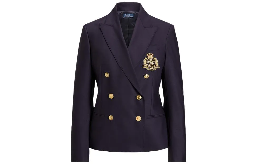 Двубортный блейзер с вышивкой crest Polo Ralph Lauren, морской синий