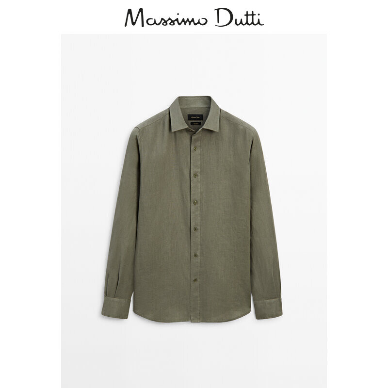 

Рубашка льняная мужская Massimo Dutti с длинными рукавами, мятно-зеленый
