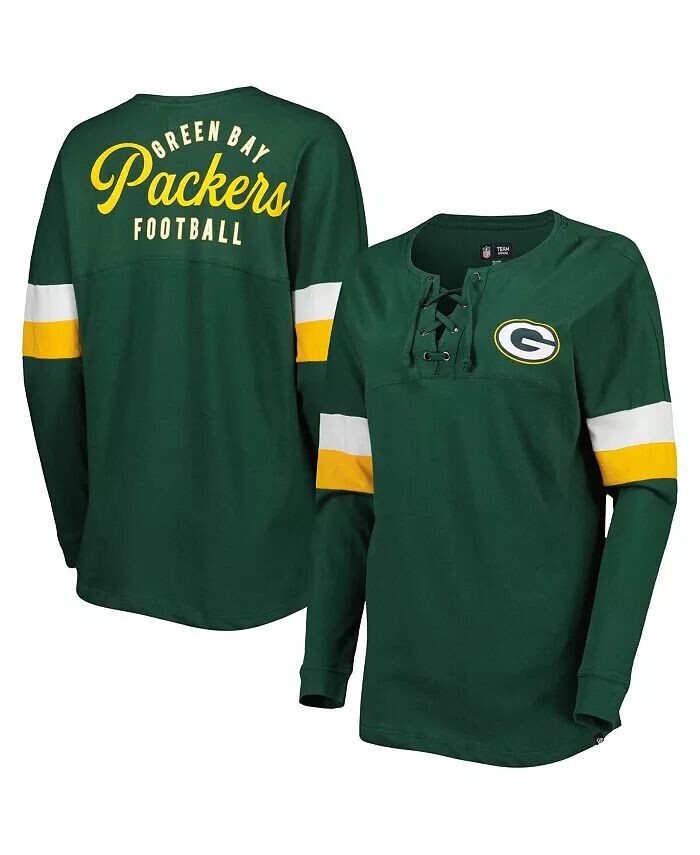 

Женская зеленая футболка Green Bay Packers Athletic Varsity со шнуровкой и длинными рукавами New Era