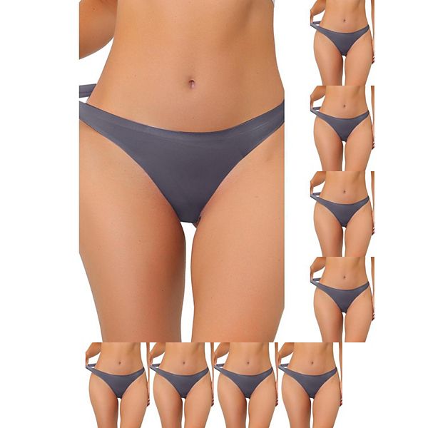 

9 пар женского нижнего белья без подкладки satin invisible bikini комфортные no-show стринги Inspire Chic, Gray