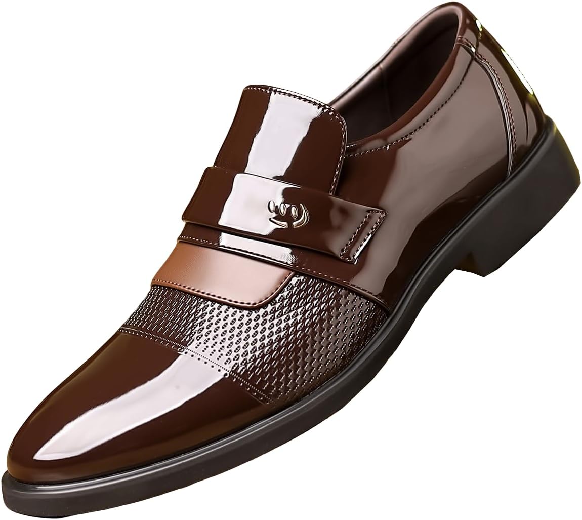 

Мужские лаковые лоферы Santimon Классические слипоны Удобная обувь для деловых встреч, свадеб, вечеринок и официальных мероприятий, коричневый