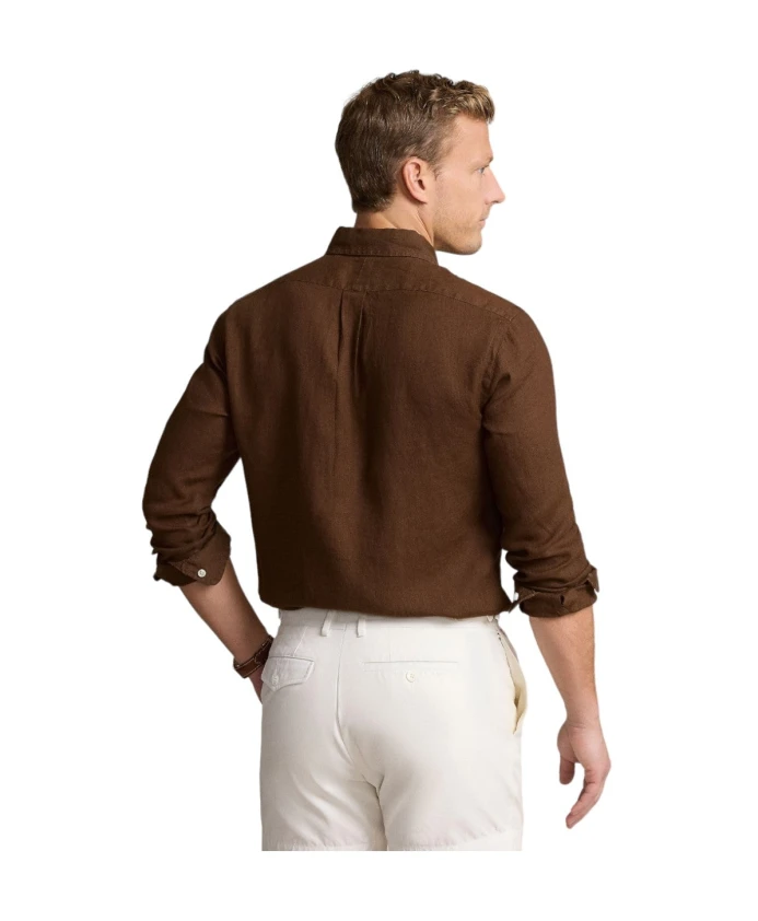 Льняная рубашка современного кроя, легкая Ralph Lauren, коричневый — фото 3